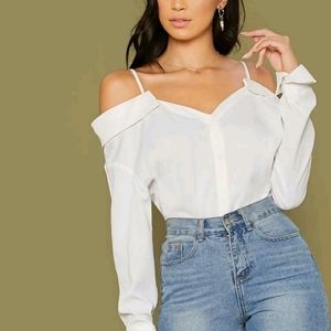 Cold Shoulder Foldover Trim Top